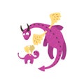 Loving mother dragon and her baby, cute purple winged dragons, family of mythical animals cartoon characters vector