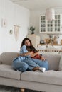 Loving mother hugging embracing with teenage daughter at home, healthy parent-child relationship Royalty Free Stock Photo