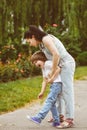 Loving Mother and laughing son playing in summer Royalty Free Stock Photo