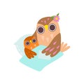 Loving Mother Owl Putting Her Baby to Sleep, Happy Family of Owls, Cute Cartoon Birds Characters Vector Illustration Royalty Free Stock Photo