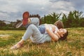 Loving Mother and son playing in summer park. Warm Royalty Free Stock Photo