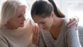 Caring mature mother support unhappy grownup daughter Royalty Free Stock Photo