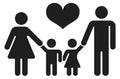 Loving parents with two kids black icon. Happy family together