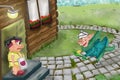 Loving pig boy gives a of tulp pig girl. The action takes place at the backyard of the house