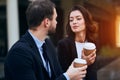 Loving romantic couple holding takeaway coffee Royalty Free Stock Photo