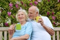 Loving senior couple drinking tea in the garden Royalty Free Stock Photo