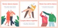 Loving Senior Couples Dance Banners Set, Romantic Relations, Happy Old Men and Women Embracing, Holding Hands