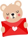 Loving teddy bear holding a valentine letter envelope