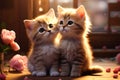 A loving Valentines Day scene featuring two adorable kittens in embrace