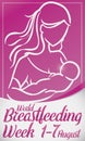 Loving Woman Lactating her Baby for World Breastfeeding Week, Vector Illustration