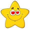 Loving Yellow Star Cartoon Emoji Face Character With Hearts Eyes