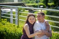 Loving young couple walk on the park at summer. Royalty Free Stock Photo