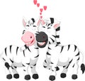 Loving zebra couple cartoon standing with embarce Royalty Free Stock Photo