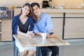 Lovely couple in coffee shop Royalty Free Stock Photo