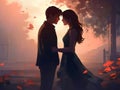 A lovly couple shadow art with fantasy background .