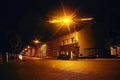 Lovosice, Czech republic - July 05, 2017: black car Opel Astra H stay under lamp in Dlouha street with old houses at summer night