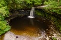 Low aerial view of a picturesque waterfall