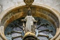 Close-up of a round church window with a saint sculpture Sanctuary Caraca, Minas Gerais, Brazi Royalty Free Stock Photo