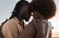 Black couple passionately embracing in countryside Royalty Free Stock Photo