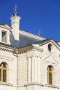 Low angle architectural detail view eclectic baroque style building. Royalty Free Stock Photo