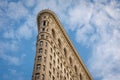 Low Angle Architectural Exterior View of Upper Floors of Historic Flatiron Building in Manhattan, New York City