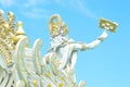 Low Angle Back View Krishna Chakra Statue On Blue Sky In Park