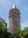 A low angle close view of galata tower in istanbul