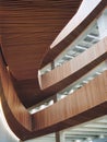 Low-angle closeup of a Central Library with wooden and white decorative parts
