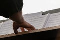 Low angle closeup shot of person hands of a piano player on the piano keyboard Royalty Free Stock Photo