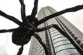 Low angle closeup shot of the spider statue by the Mori Tower, Tokyo, Japan