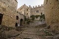 Low angle closeup shot of the staircases and the Caccamo Castle in Sicily, Italy Royalty Free Stock Photo