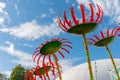 Low angle closeup view of Seattle's Chihuly Garden of Glass artwork on a sunny day