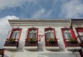 Low angle of a colorful colonial style house with baroque portuguese influence in Ouro Preto, Brazil. Ouro Preto was designed a Royalty Free Stock Photo