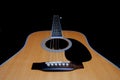 Low angle down body of acoustic guitar Royalty Free Stock Photo