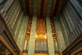 Low angle of Eastern Columbia Art Deco building walls in Los Angeles, California