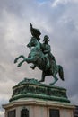 Low angle of the Equestrian statue of Archduke Karl against the cloudy sky