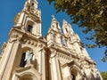 Low angle of the facade of St. Felicitas Church in Barracas, Buenos Aires, Argentina