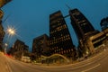 Low angle fisheye corporate buildings at night in paulista avenue - Brazil Royalty Free Stock Photo