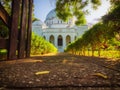 Low angle front view to Peace Memorial Museum, Beit el Amani, during sunset. Stone Town, Zanzibar, Tanzania. Soft focus Royalty Free Stock Photo