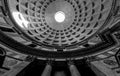 Low angle grayscale shot of the Pantheon ceiling in Rome, Italy