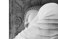 Low angle on the great buddha face Royalty Free Stock Photo