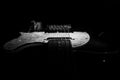 Low Angle Guitar isolated on black background Black and White Royalty Free Stock Photo