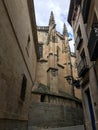 Low-angle of the historical gothic cathedral of Segovia, Spain