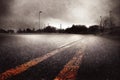 Low angle of horror spooky country road or asphalt urban highway going into the distance atmospheric nightmare mood