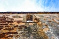 Low angle image old external brick wall of the ruin of st paul church in malacca malaysia.