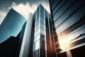 Low angle image of typical contemporary office towers, tall structures with glass facades. financial and economic foundation