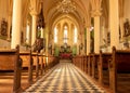 Low angle of the interior of a roman catholic church