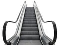Upward moving escalator with metallic steps and black handrails on a white background Royalty Free Stock Photo