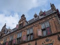 Low-angle of medieval ancient building waag house with a typical dutch gable roof Royalty Free Stock Photo