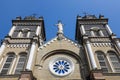 Low angle of the mesmerizing architecture of Saint Joseph's cathedral,catholic church in Wuhu, China